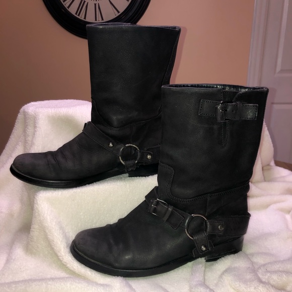 Key Te Black Leather Biker Boots Size EUROPE 40 US 9.5 Made In Italy - Picture 3 of 10